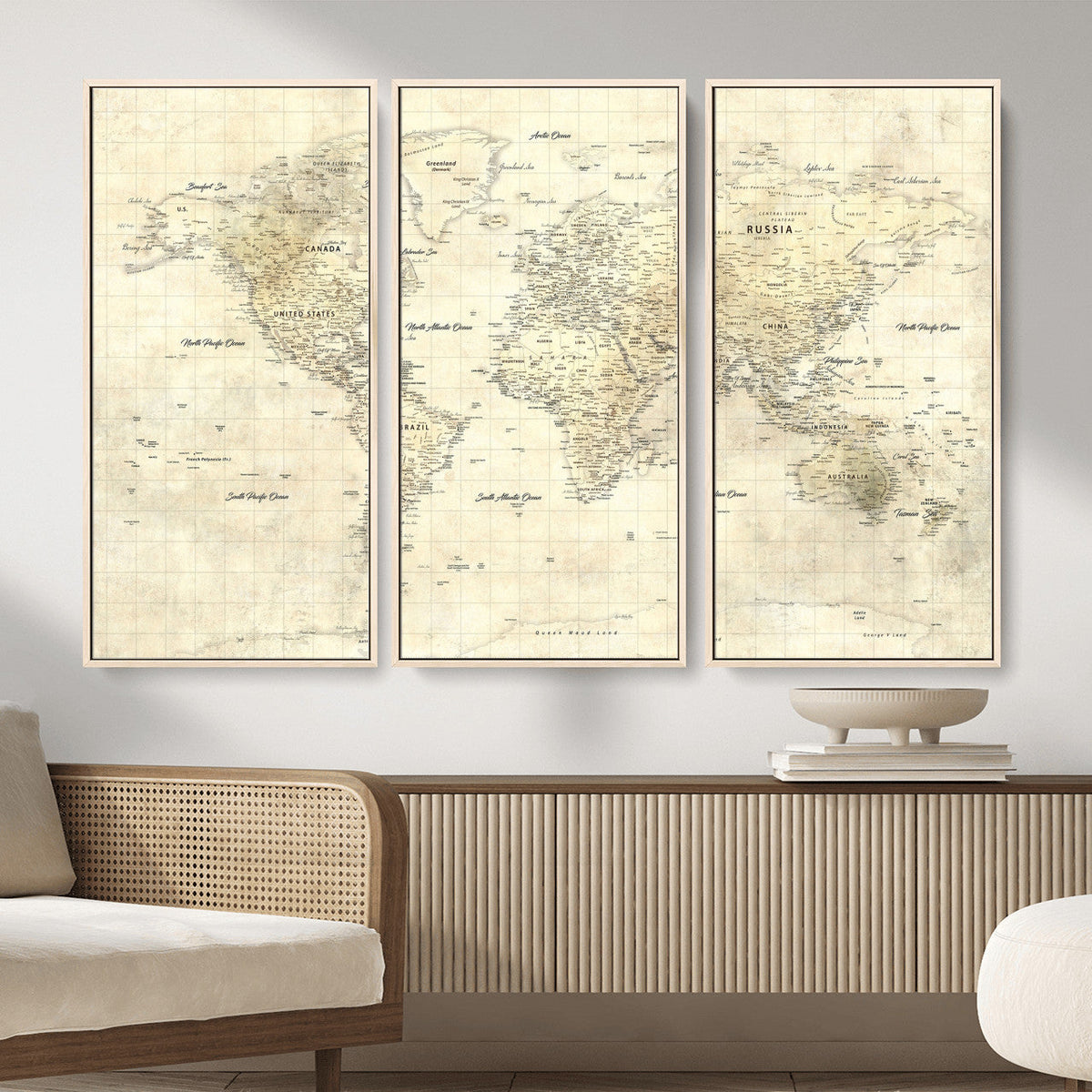 Colorful Watercolor World Map Canvas Wall Art – Framed