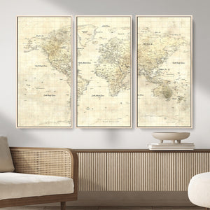 Colorful Watercolor World Map Canvas Wall Art – Framed