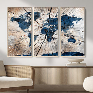 Rustic World Map Canvas Print – Framed Wall Art for Couples,
