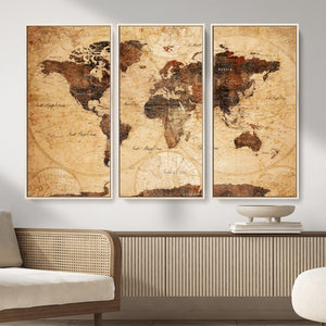 Modern Red and Gray World Map Canvas Print – Framed Wall Art