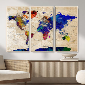 Watercolor World Map Canvas Print – Framed Wall Art for