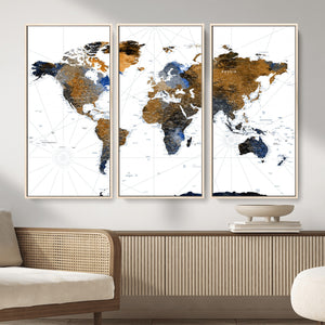 Colorful Watercolor World Map Canvas Wall Art – Framed