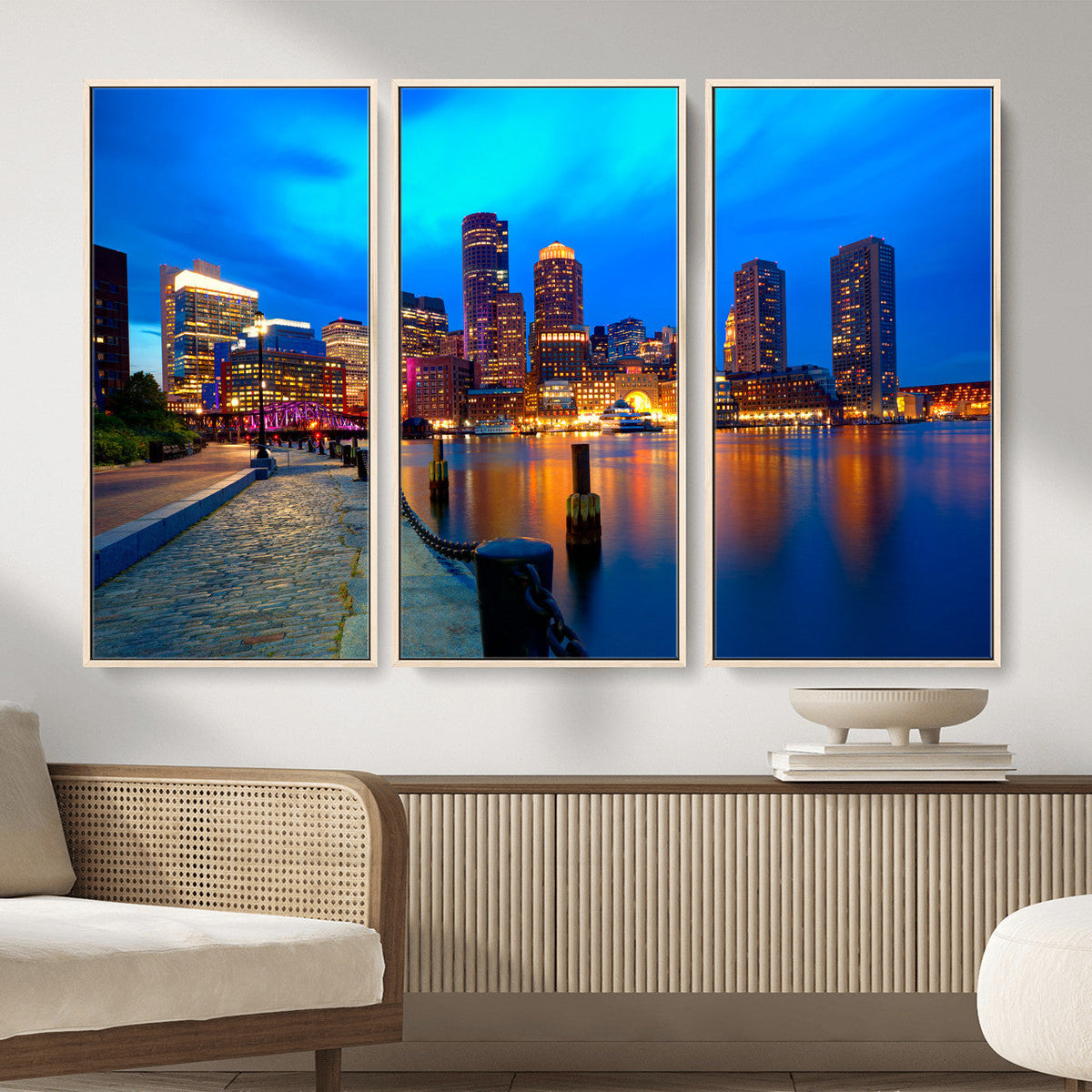 Boston Wall Art Canvas Print, Boston City Downtown Night