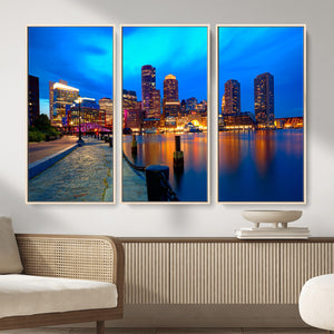 Boston Wall Art Canvas Print, Boston City Downtown Night