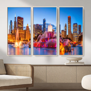 Chicago Wall Art Canvas Print, Chicago City Downtown Night