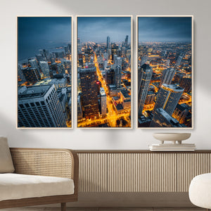 Chicago Wall Art Canvas Print - Chicago City Downtown Night