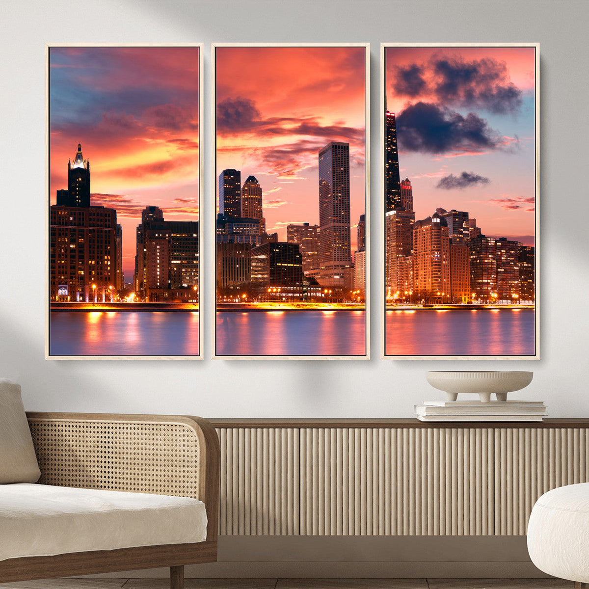 Chicago Wall Art Canvas Print - Chicago City Downtown Night