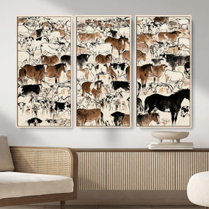 Farmhouse Animals Horse Longhorn Cow Wall Art Canvas Print -