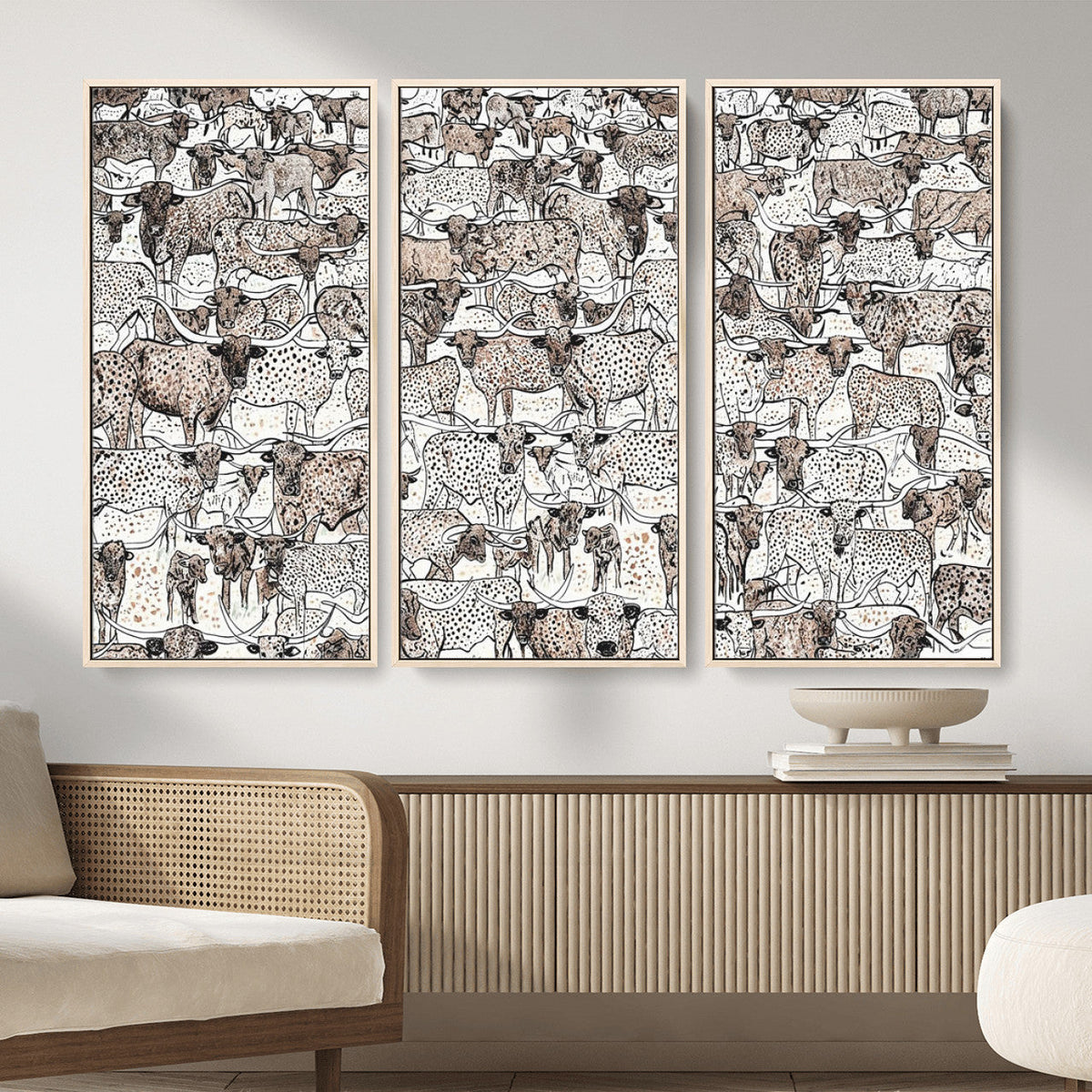 Abstract Texas Cow Wall Art Canvas Print - Farm Longhorn