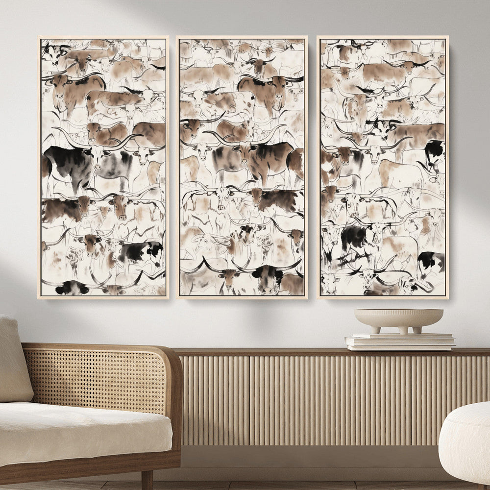 Abstract Texas Cow Canvas Print for Cabin and Western Home