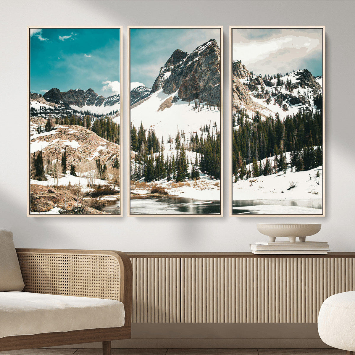Snowy Mountain Wall Art Canvas Print, Alpine Pine Forest