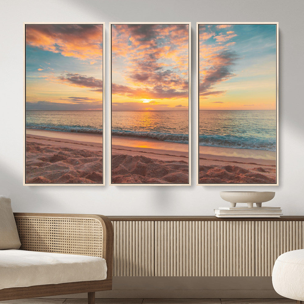 Sunset Beach Wall Art Canvas Print – Soft Coastal