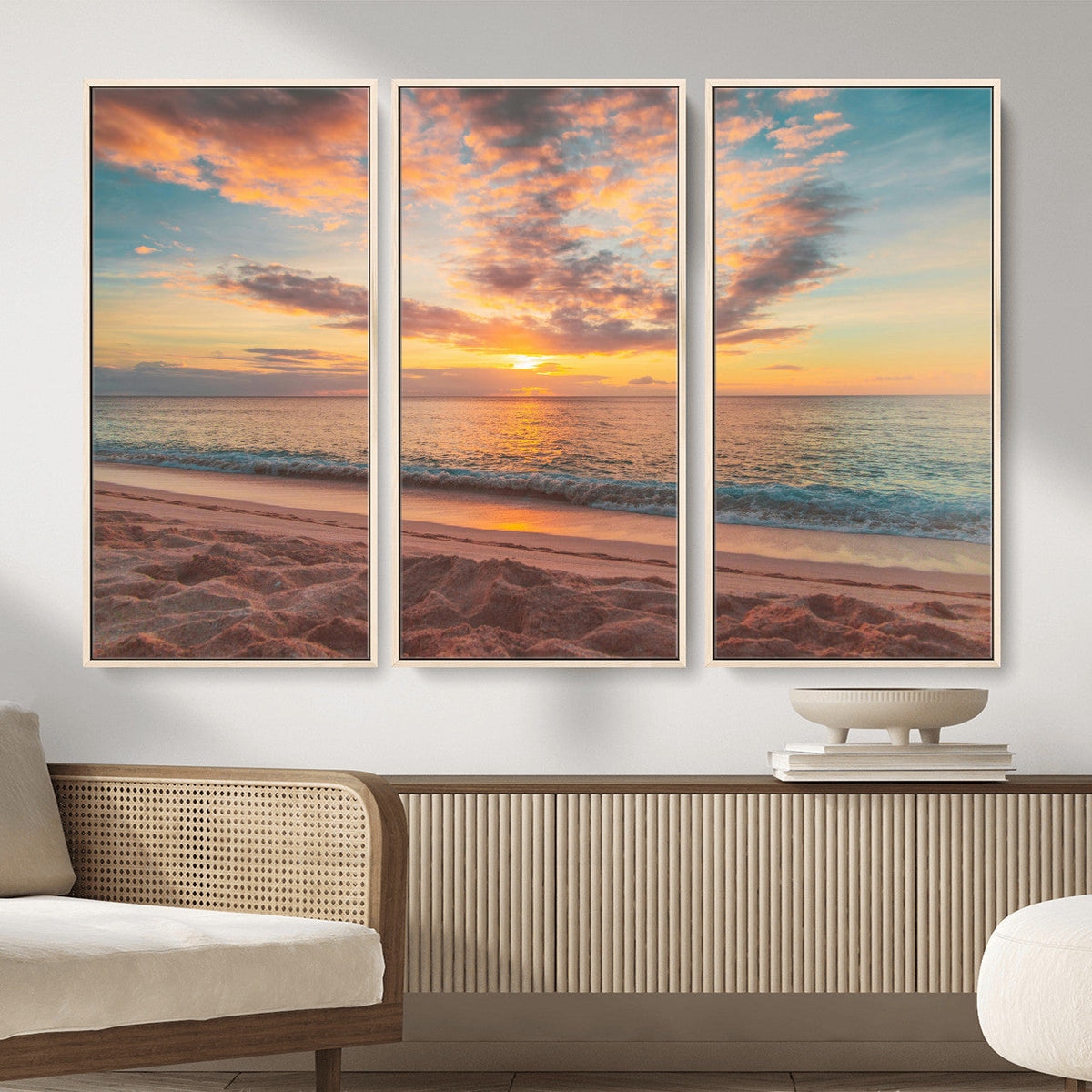 Sunset Beach Wall Art Canvas Print – Soft Coastal