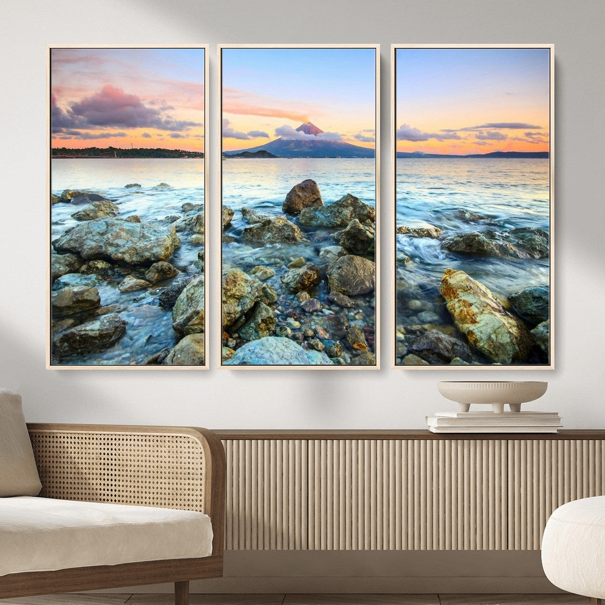 Mayon Volcano Seascape Wall Art Canvas Print, Tropical Ocean