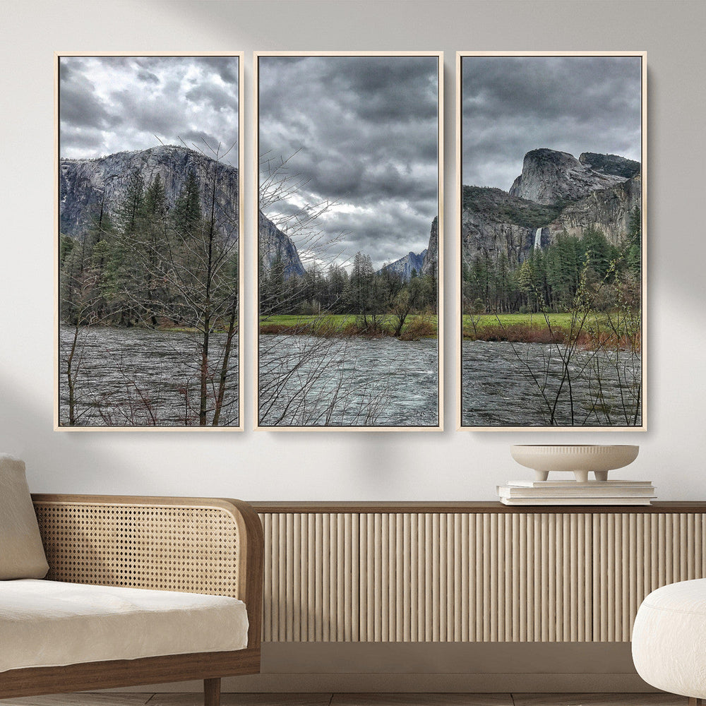 Yosemite Valley River Wall Art Canvas Print, Granite Cliffs