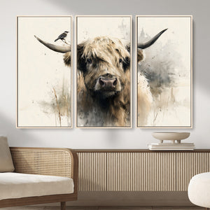 Abstract Highland Cow Wall Art Canvas Print, Rustic Farm