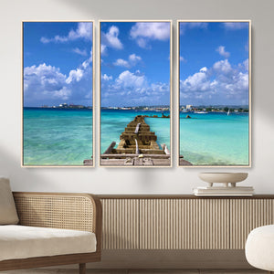 Caribbean Ocean Pier Seascape Wall Art Canvas Print,