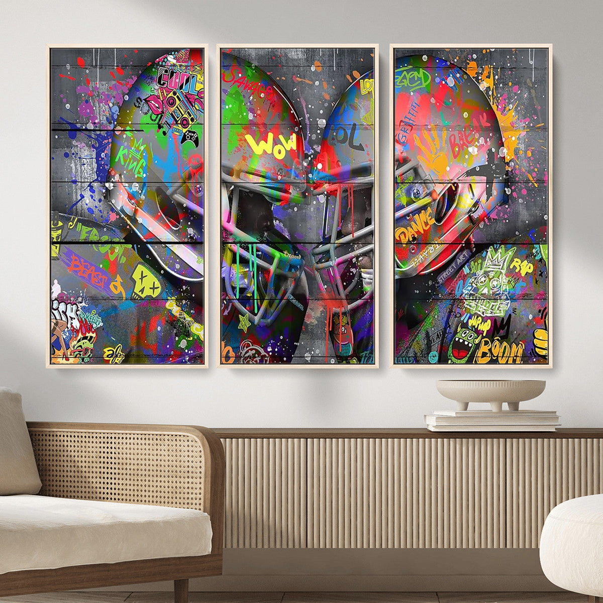 Graffiti Football Helmets Wall Art Canvas Print, Urban