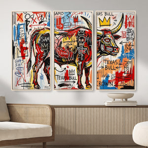 Texas Bull Wall Art Canvas Print, Abstract Graffiti Bull