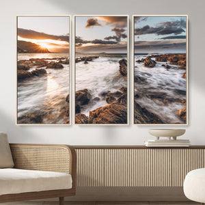 Rocky Coast Ocean Sunset Wall Art Canvas Print, Dramatic