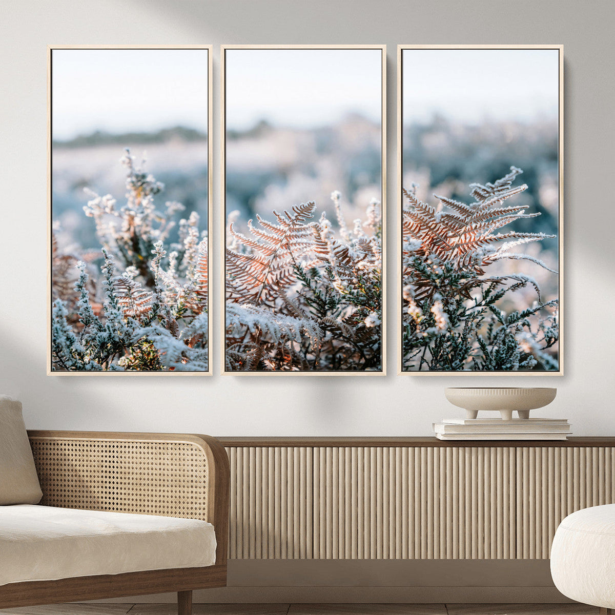 Frosted Fern Wall Art Canvas Print, Soft Winter Botanical