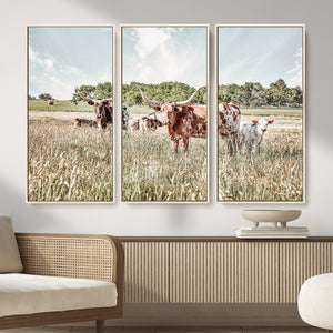 Texas Longhorn Cattle Wall Art Canvas Print, Rustic Ranch
