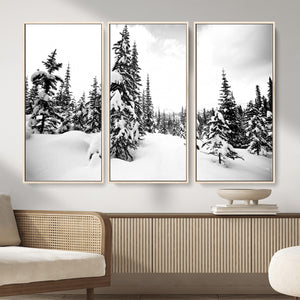 Black and White Snowy Pine Forest Wall Art Canvas Print,