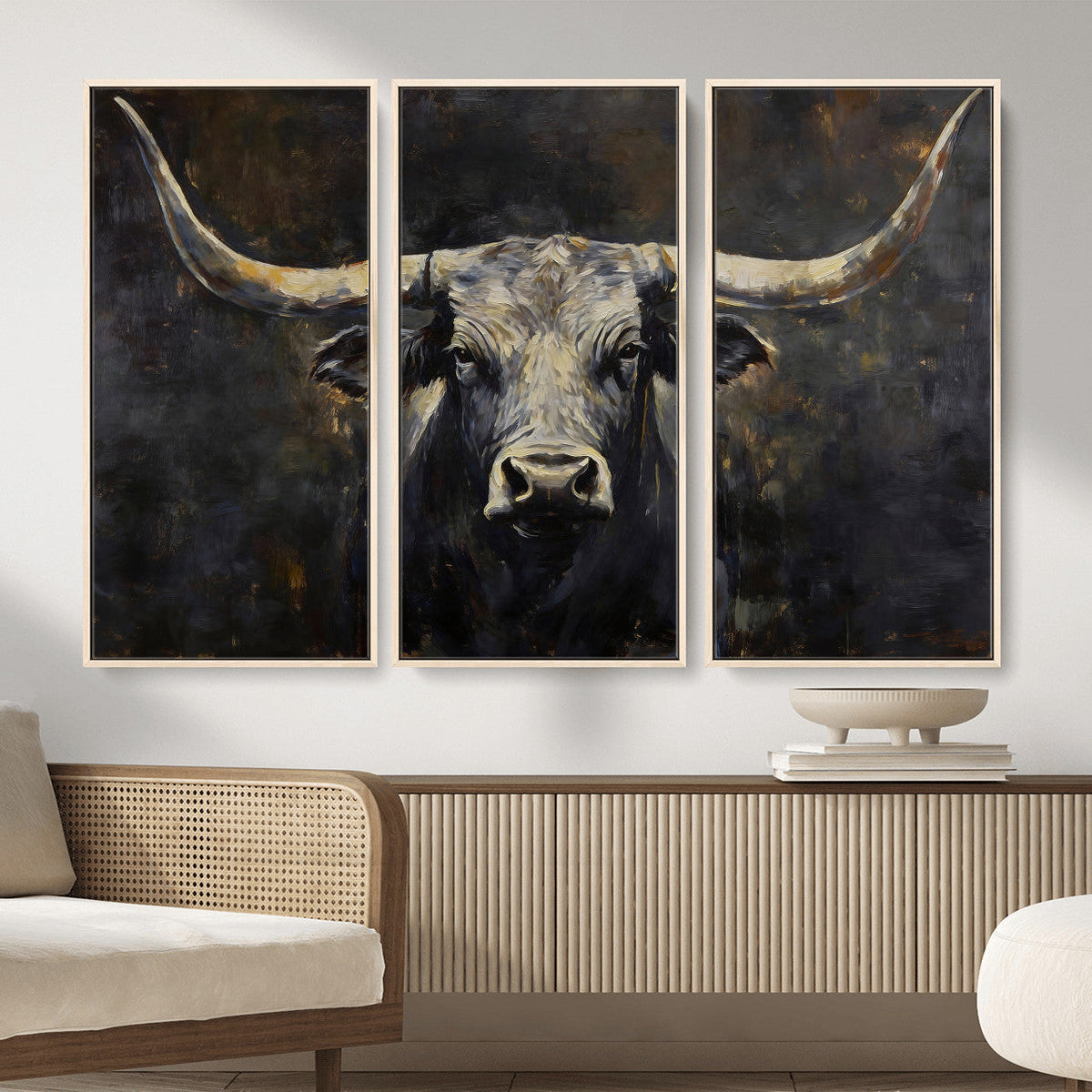 Rustic Longhorn Bull Wall Art Canvas Print – Vintage Western