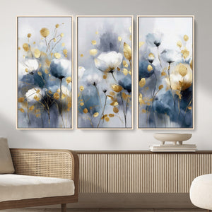 Large Abstract Flowers Wall Art Canvas Print – Gold and Blue