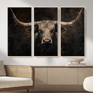 Vintage Longhorn Bull Wall Art Canvas Print – Rustic Western