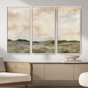 Muted Watercolor Hill Landscape Print — Beige Taupe Cloudy