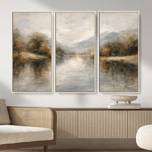 Neutral Abstract River Landscape Wall Art Canvas Print