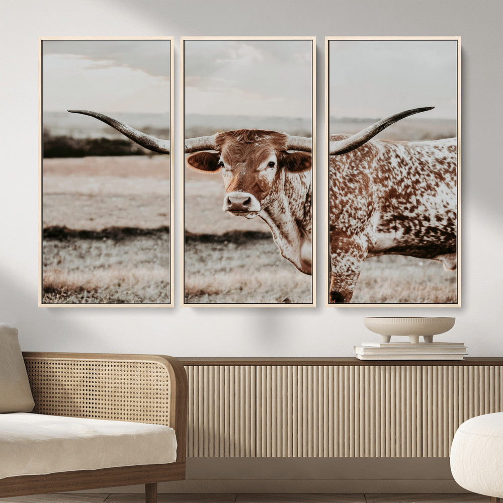 Texas Longhorn Bull Rustic Wall Art Canvas Print