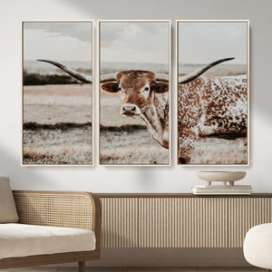 Texas Longhorn Bull Rustic Wall Art Canvas Print