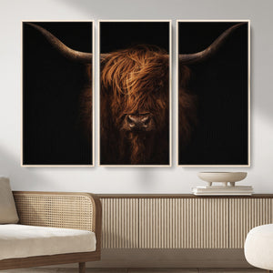 Highland Cow Wall Art Canvas Print – Moody Dark Rustic