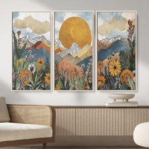Boho Mountain Landscape Large Wall Art, Horizontal Gold