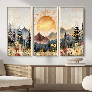 Boho Mountain Landscape Large Wall Art, Horizontal Gold