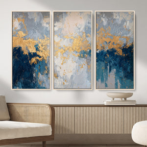 Blue Gold Abstract Large Framed Canvas Wall Art, Modern