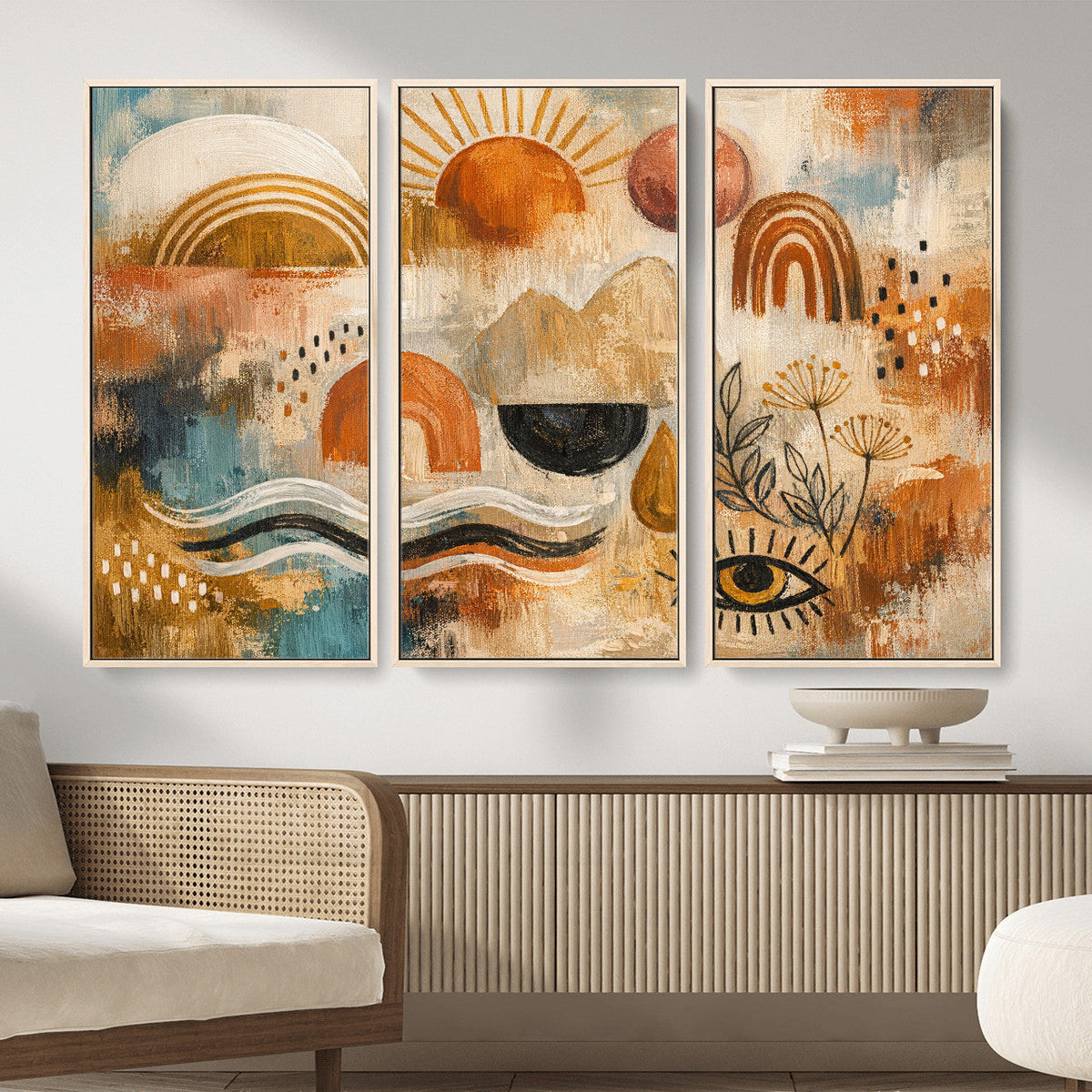 Geometric Boho Abstract Wall Art Canvas Print, Orange Blue