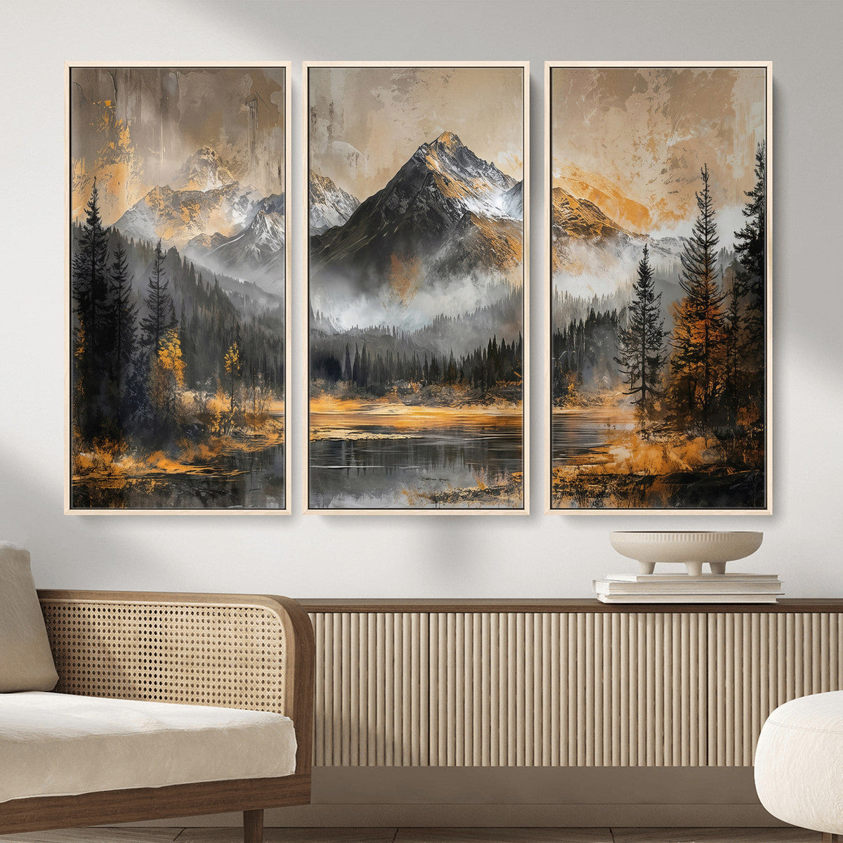 Mountain Lake Canvas Wall Art — Rustic Forest Landscape