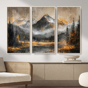 Mountain Lake Canvas Wall Art — Rustic Forest Landscape