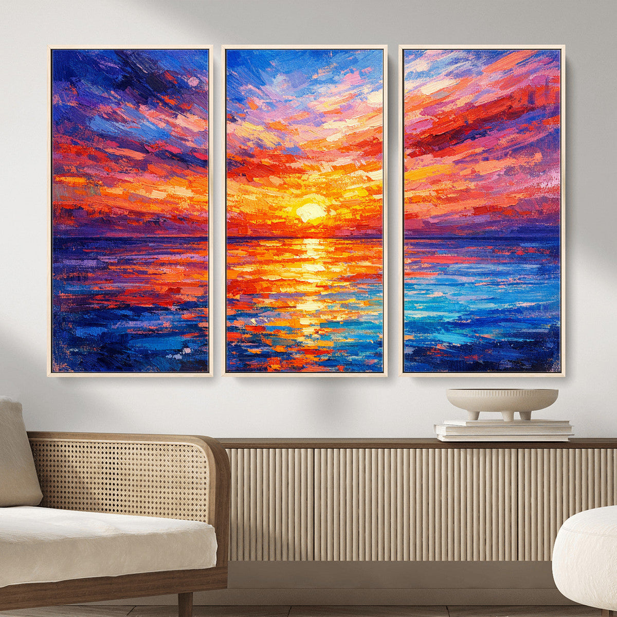Colorful Knife Ocean Sunset Canvas — Orange Pink Teal
