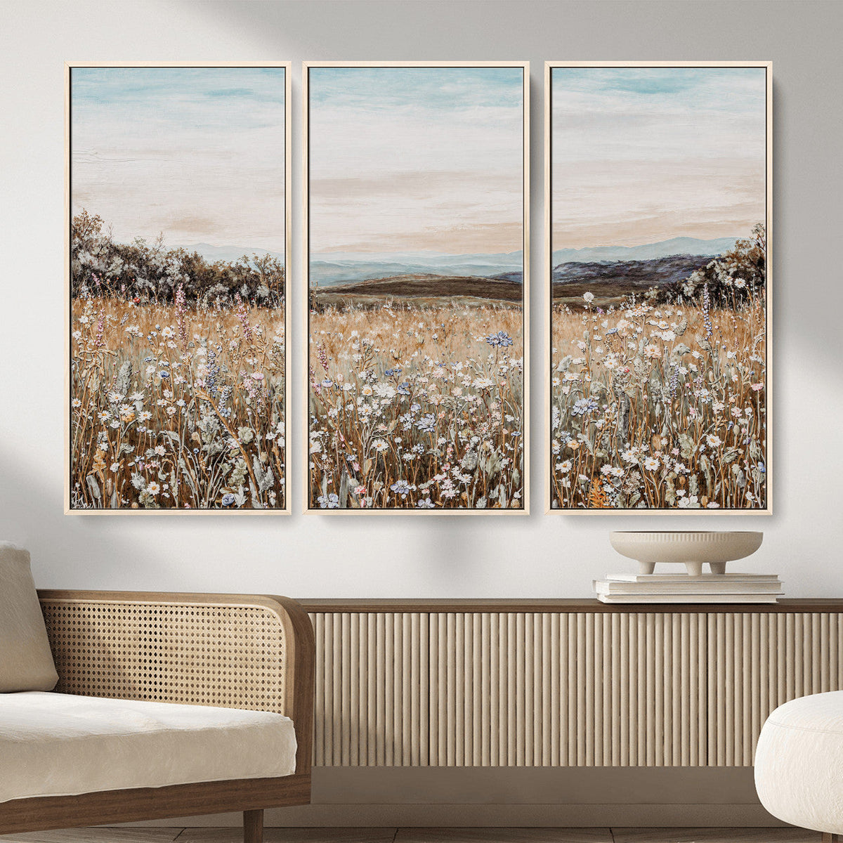 Neutral Wildflower Field Canvas Wall Art — Beige Earth Tone