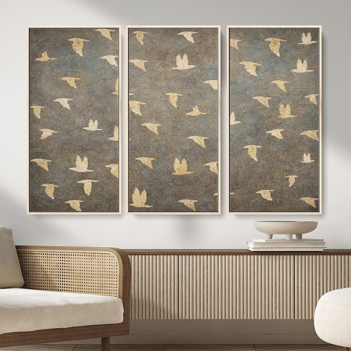 Flying Birds Canvas Wall Art, Vintage Bird Flock Pattern