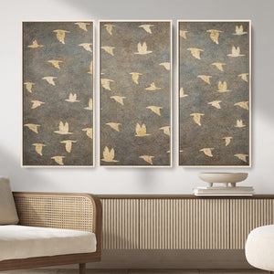 Flying Birds Canvas Wall Art, Vintage Bird Flock Pattern