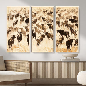 Texas Longhorn Sepia Canvas Wall Art, Western Cattle