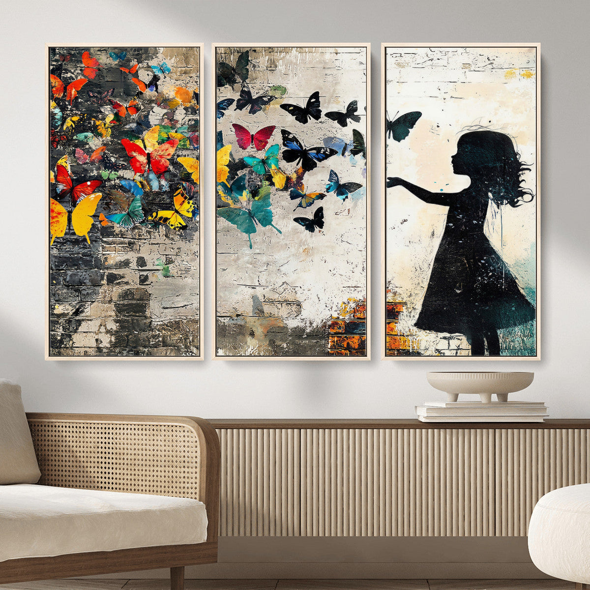 Banksy Butterfly Girl Wall Art Canvas Print, Framed Street