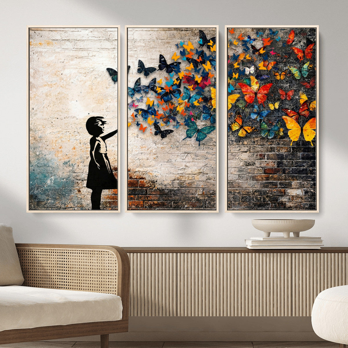 Banksy Graffiti Butterfly Girl Wall Art Canvas Print, Framed