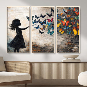 Banksy Butterfly Girl Wall Art Canvas Print, Framed Street