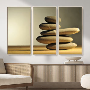 Zen Stone Wall Art Canvas Print, Balanced Rock Stack Framed